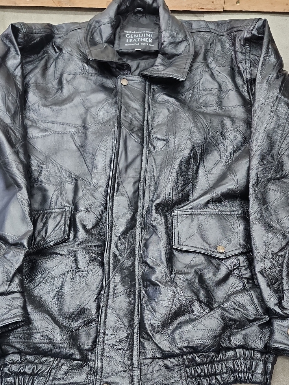 Black Leather Bomber Jacket - Men's
